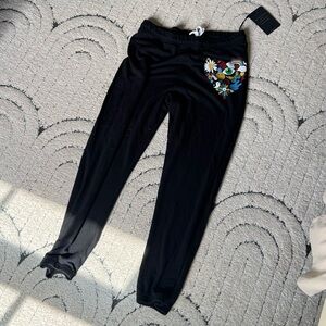 Lauren Moshi Black Joggers with Colorful Floral Heart